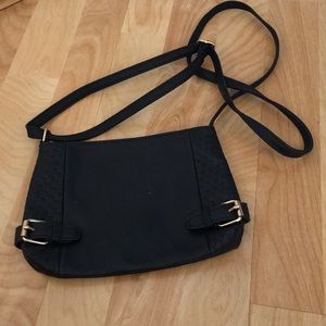 Faux Black Leather Crossbody Bag.